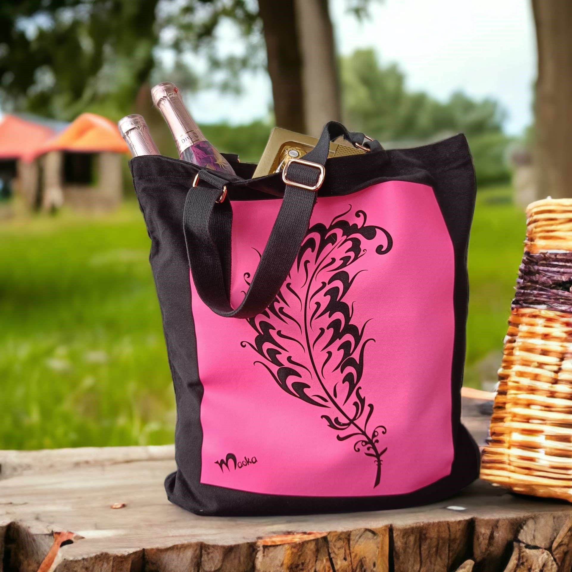 Hohde kangaslaukku, Höyhen, pinkki - Image 5