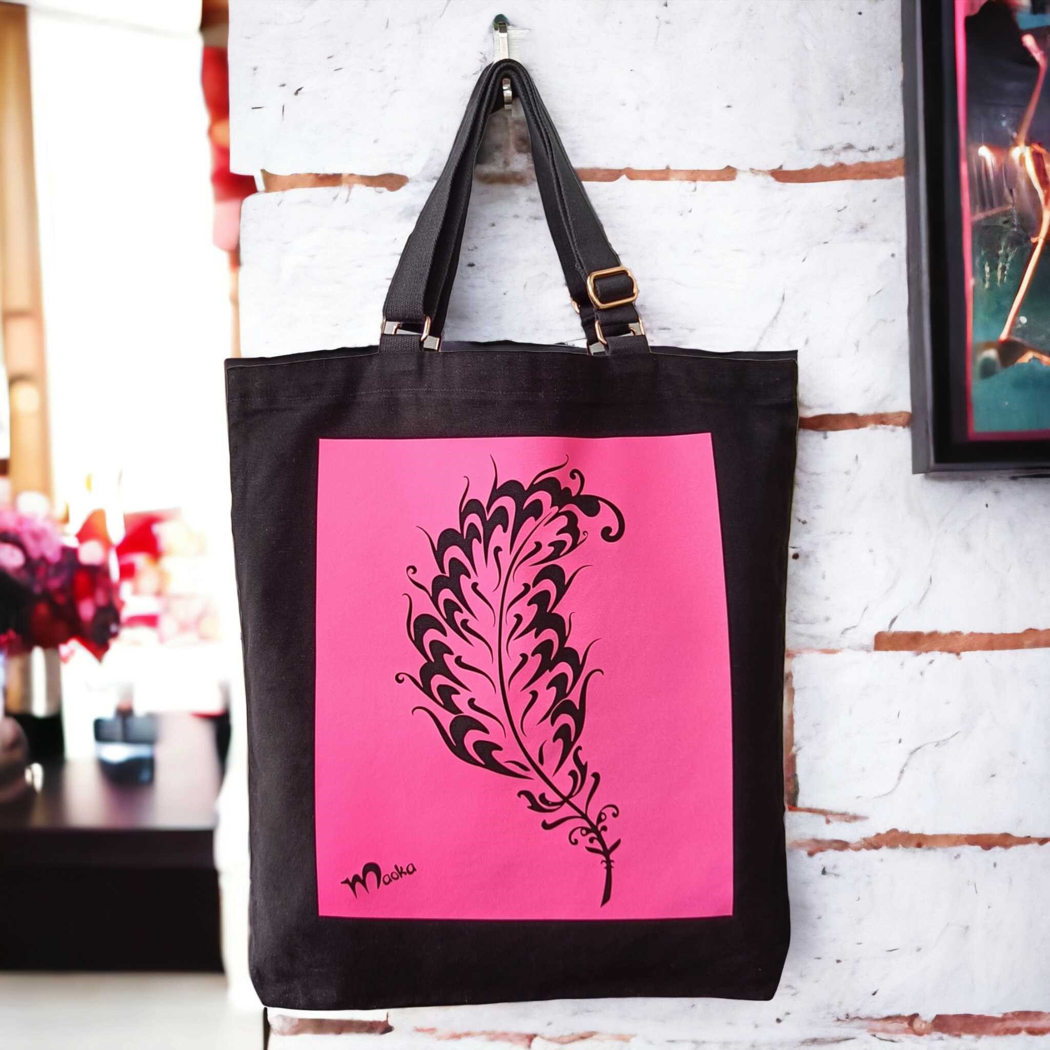 Hohde kangaslaukku, Höyhen, pinkki