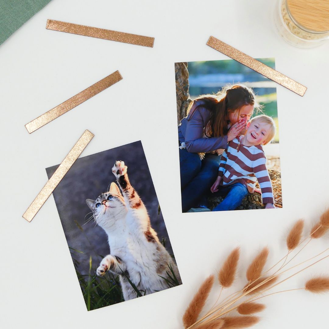 Pilke magneetti 4 kpl valokuville ja muistilapuille, Teksturoitu kupari